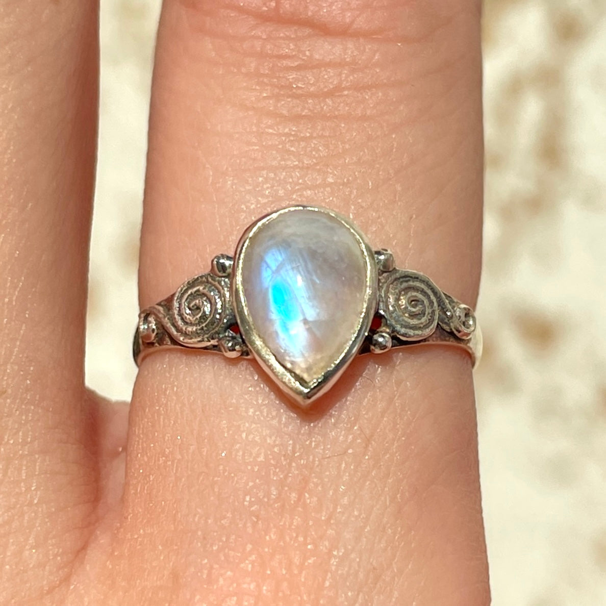 Rainbow Moonstone Swirl Ring