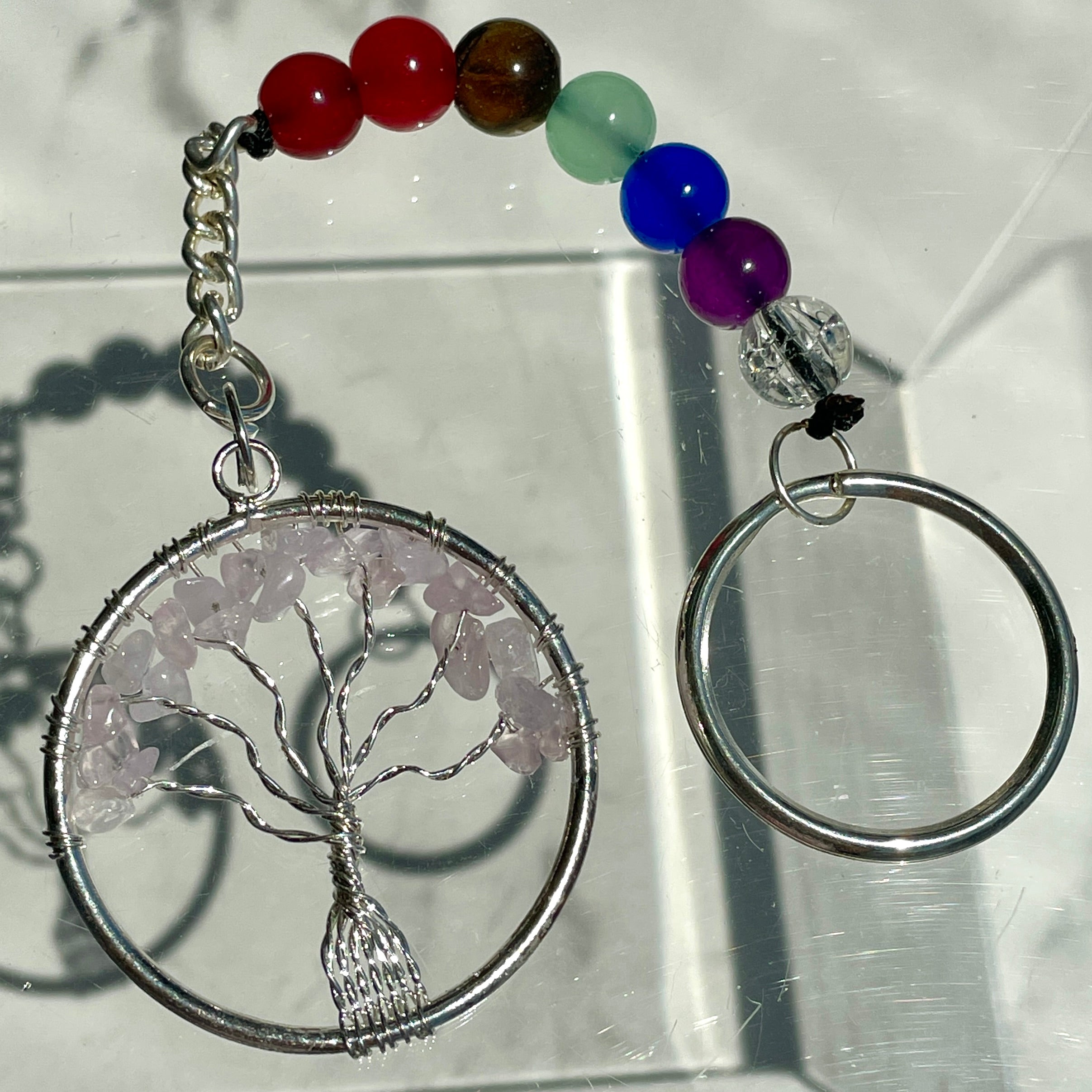 Rose Quartz Chakra Tree of Life Keyring