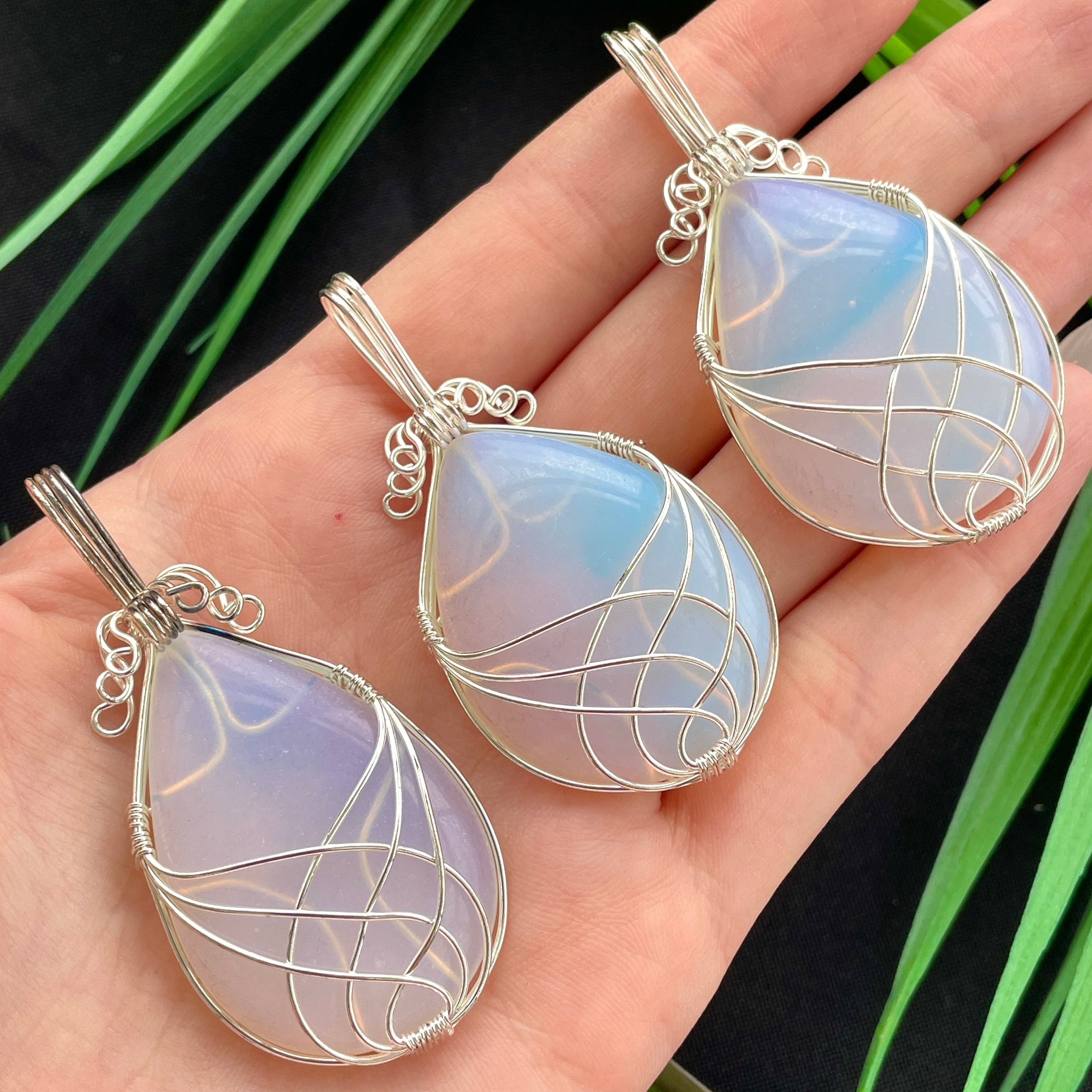 Opalite Wire Wrapped Cabochon Pendant
