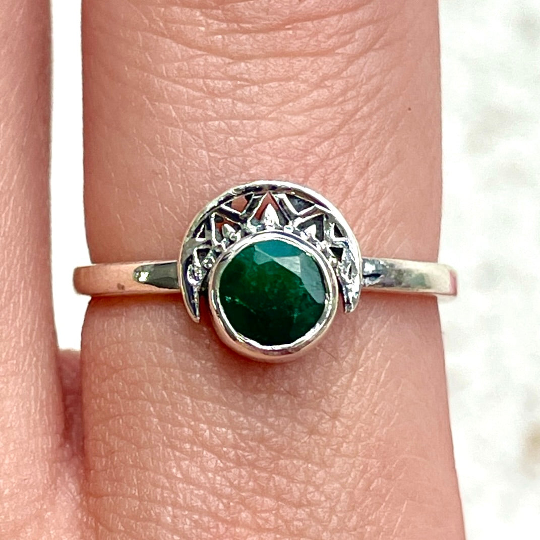 Emerald Crescent Moon Ring