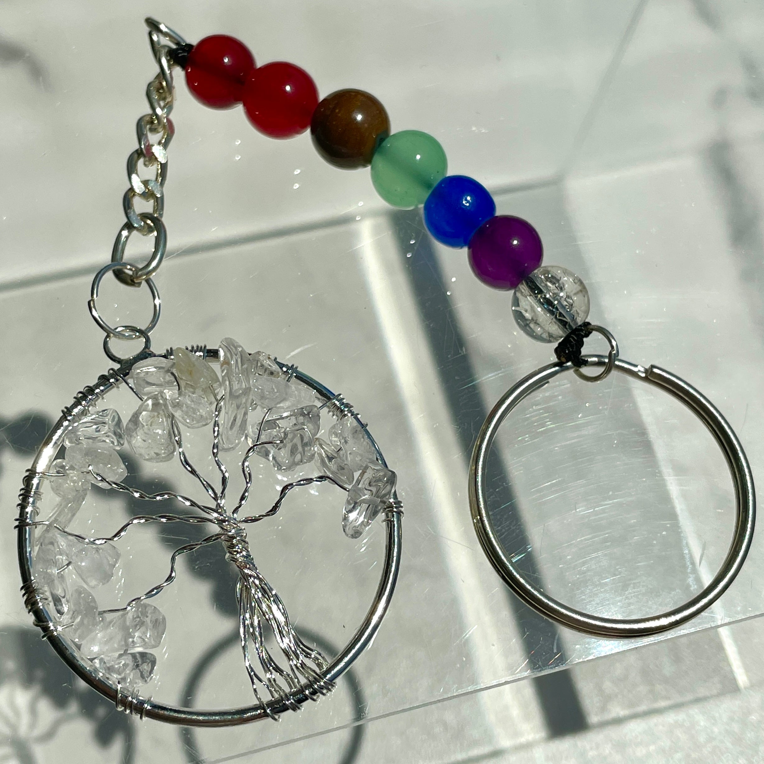 Clear Quartz Chakra Tree of Life Keyring
