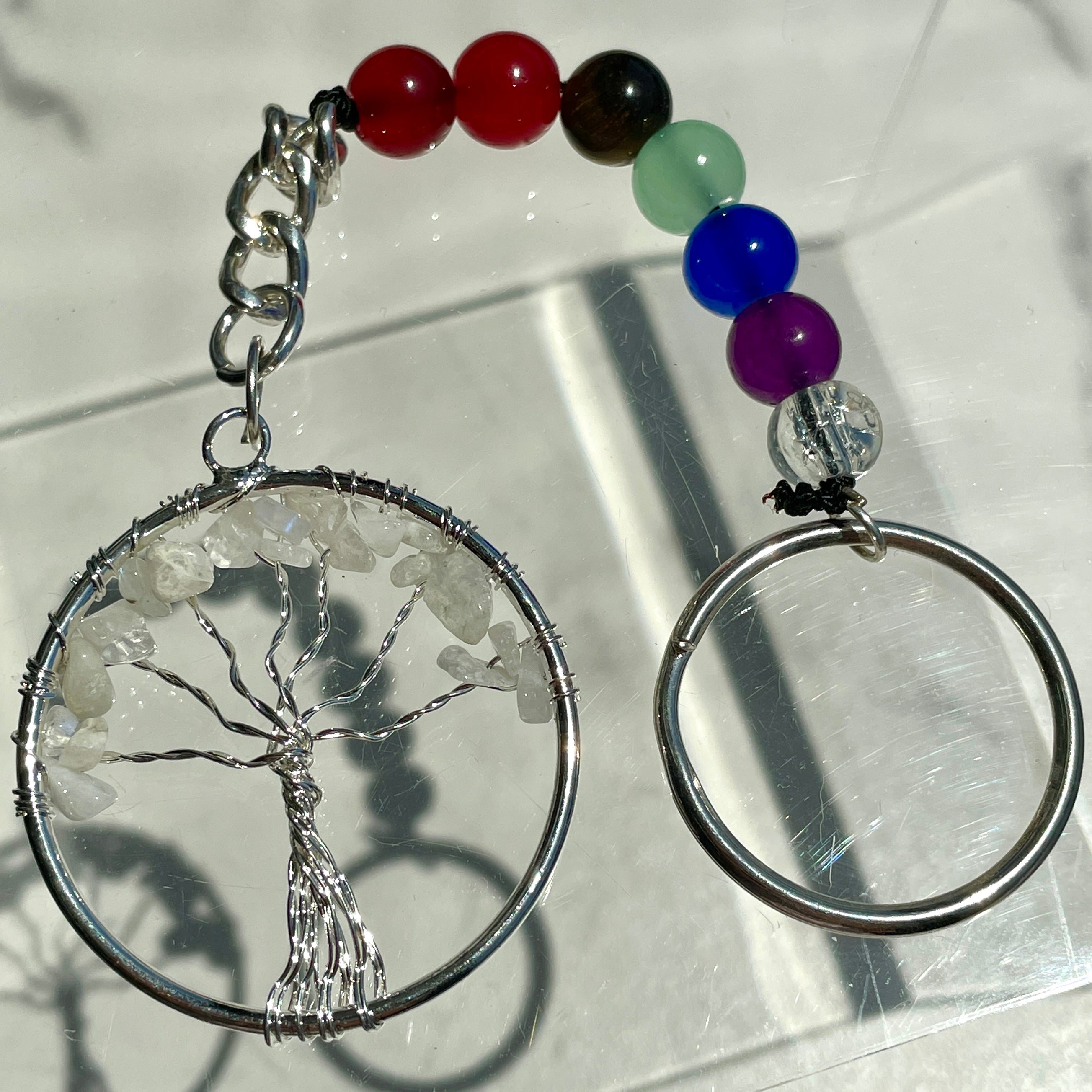 Rainbow Moonstone Chakra Tree of Life Keyring