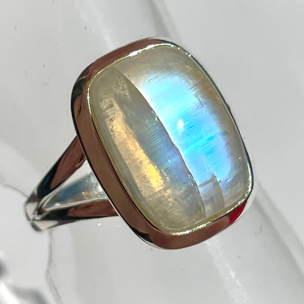 Rainbow Moonstone St.Silver Ring - SR13 Size 8