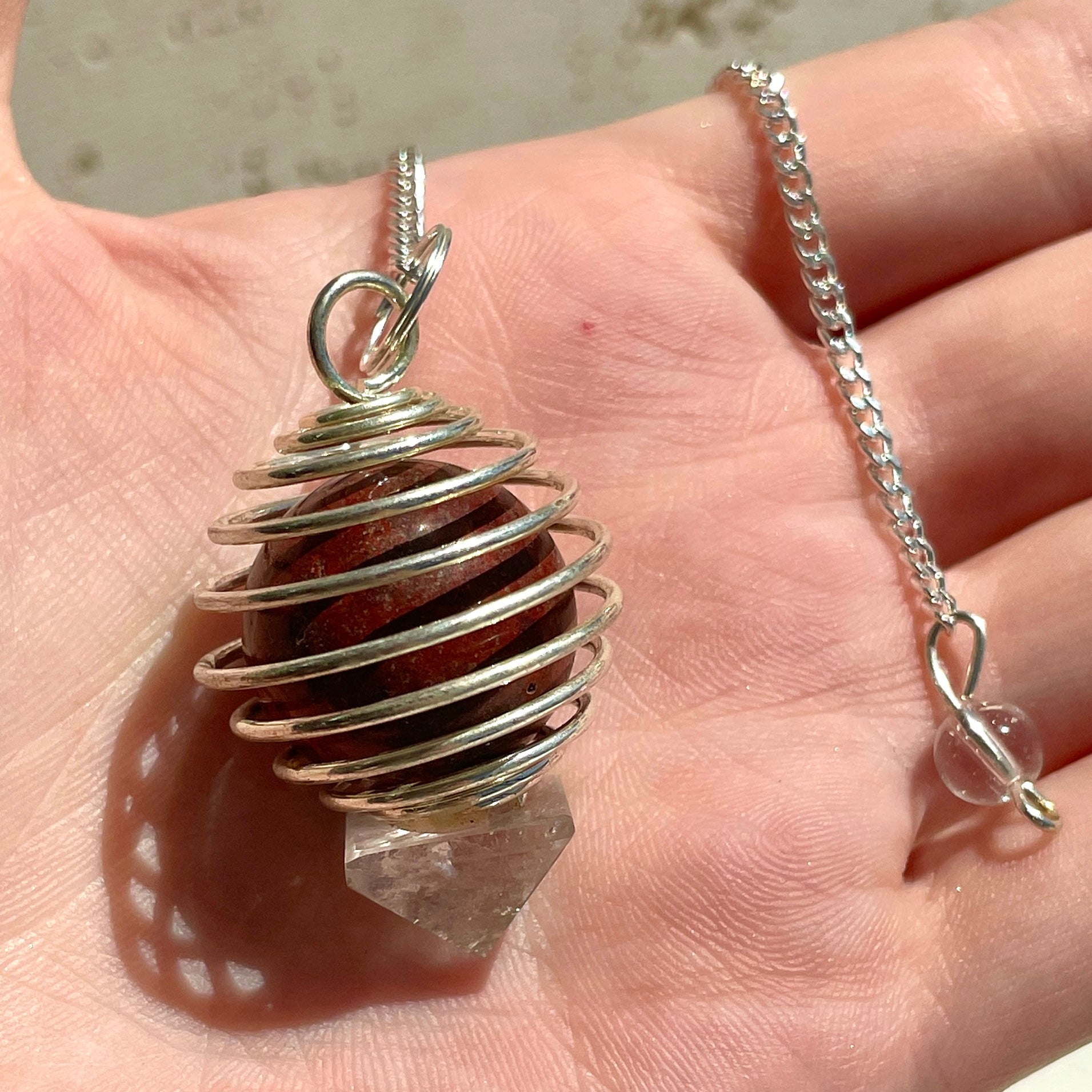 Red Jasper - Clear Point Ball Cage Pendulum