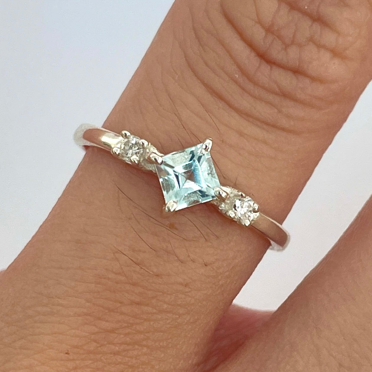 Blue Topaz Princess Cut Ring