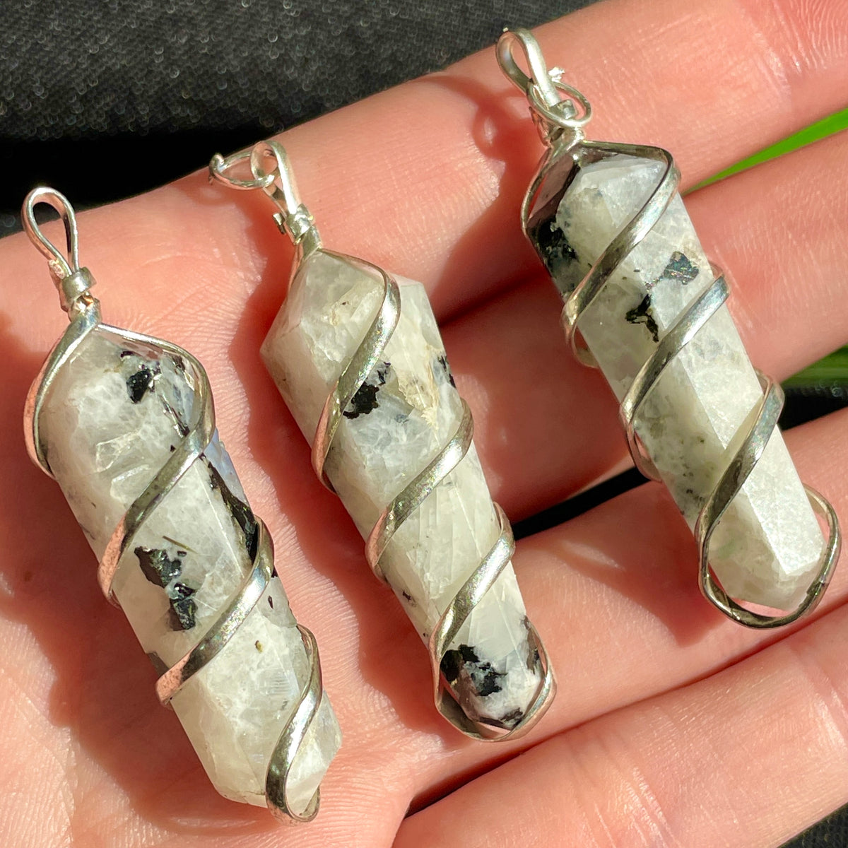 Rainbow Moonstone Pendant - Wire Wrapped DT