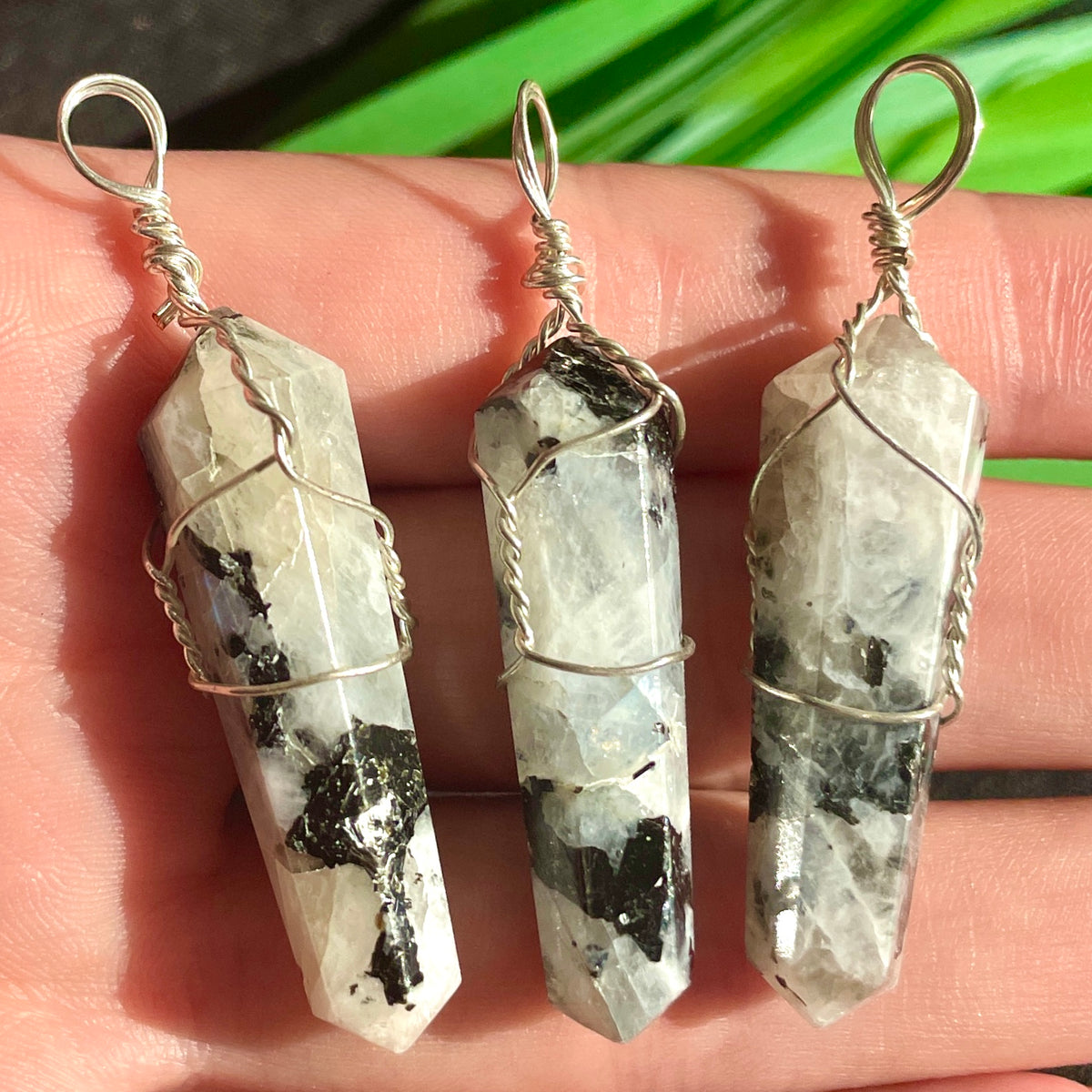 Rainbow Moonstone Pendant - Wire Caged DT