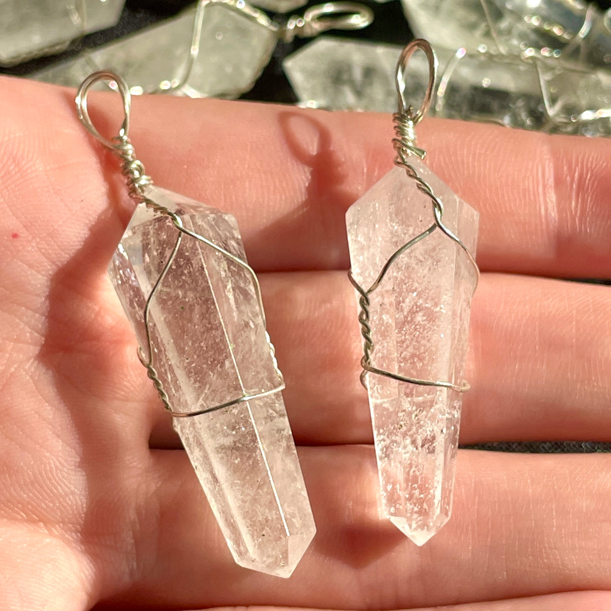 Clear Quartz Pendant - Wire Caged DT