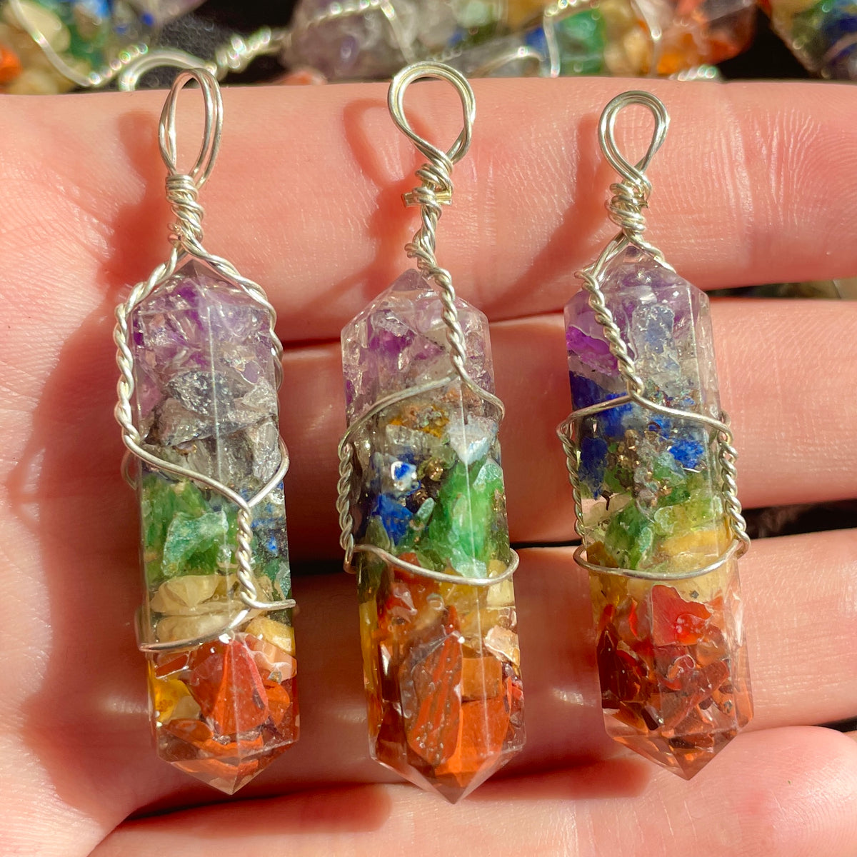 Orgonite Chakra Pendant - Wire Caged DT