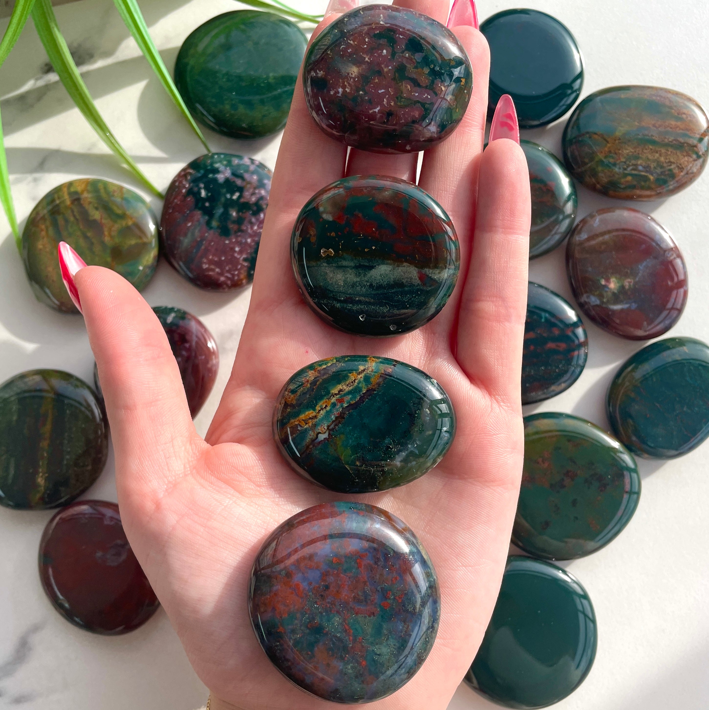 Pocket Palm Stone - Blood Jasper