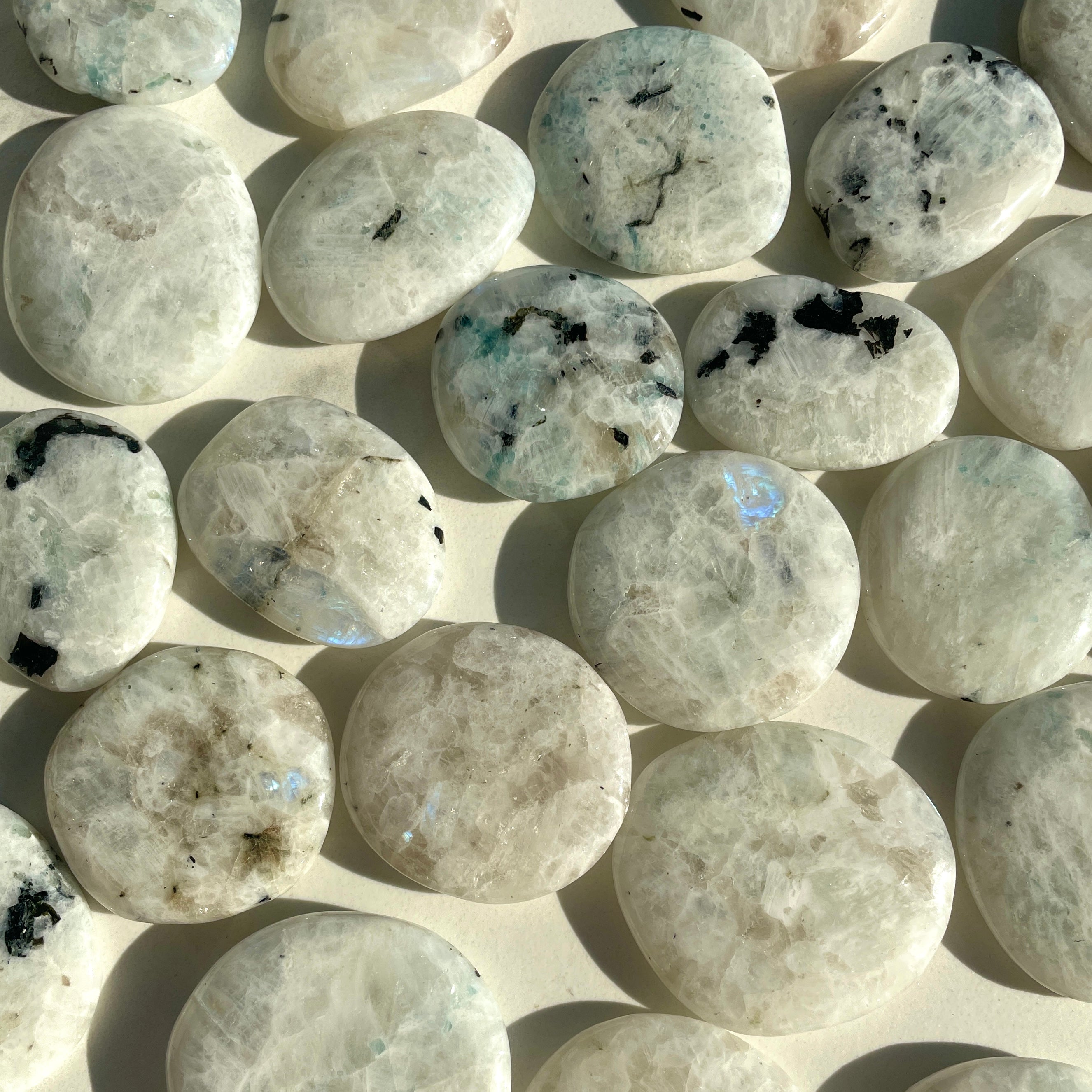 Pocket Palm Stone - Rainbow Moonstone