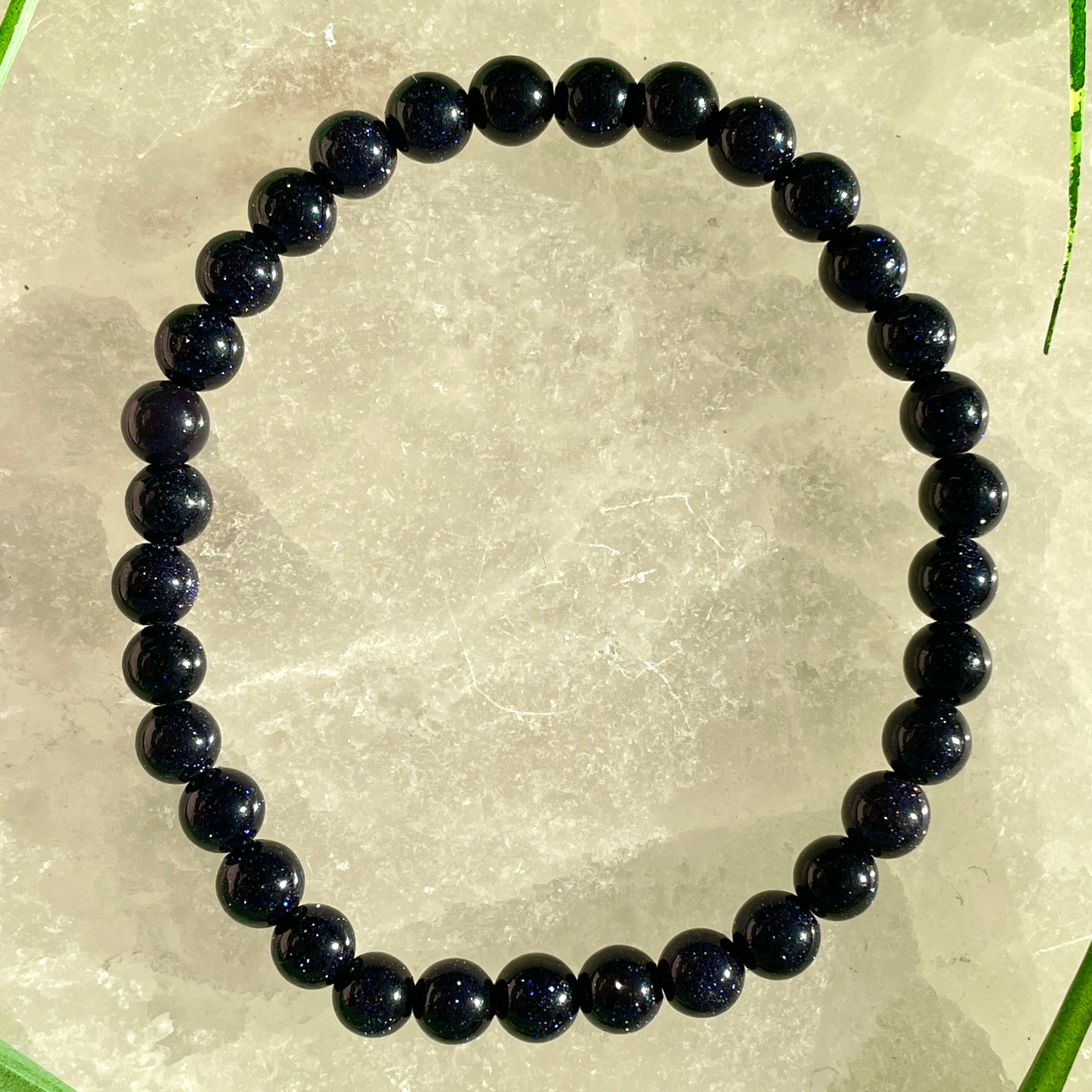 Blue Goldstone Bead Bracelet - 6mm
