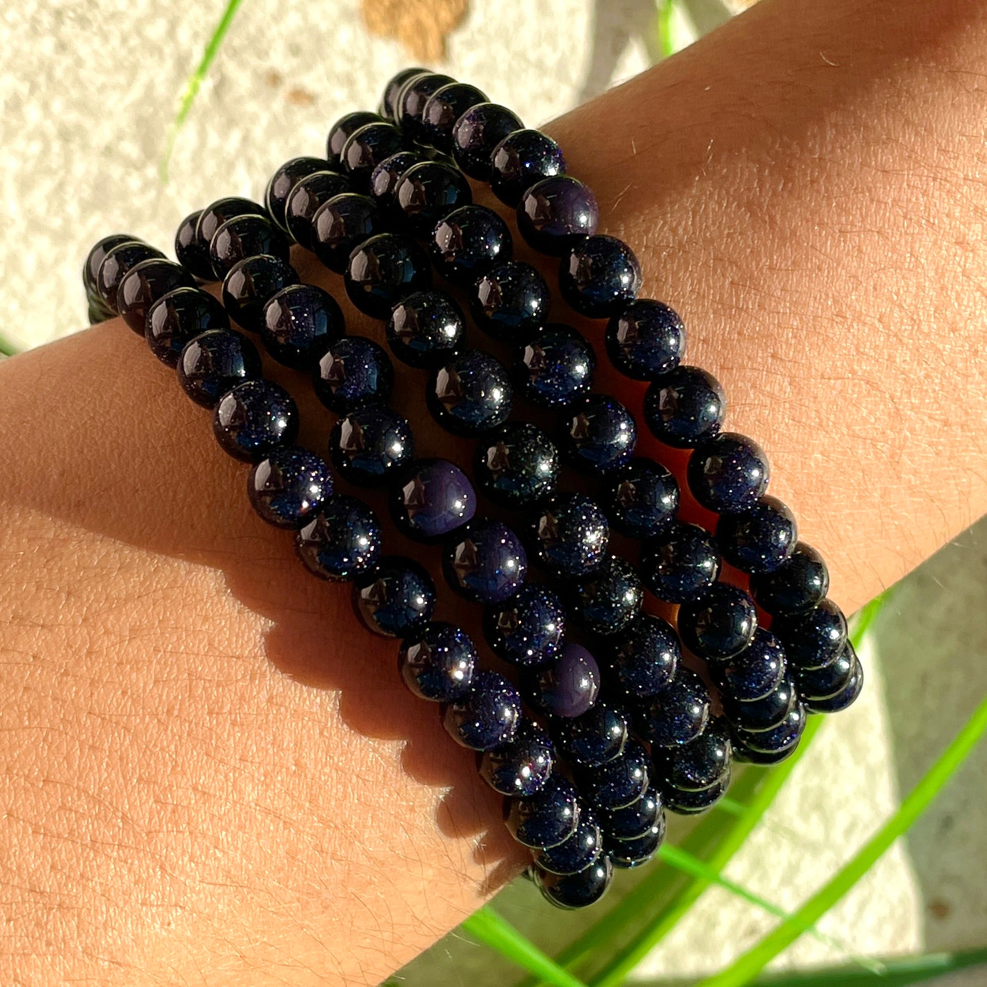 Blue Goldstone Bead Bracelet - 6mm