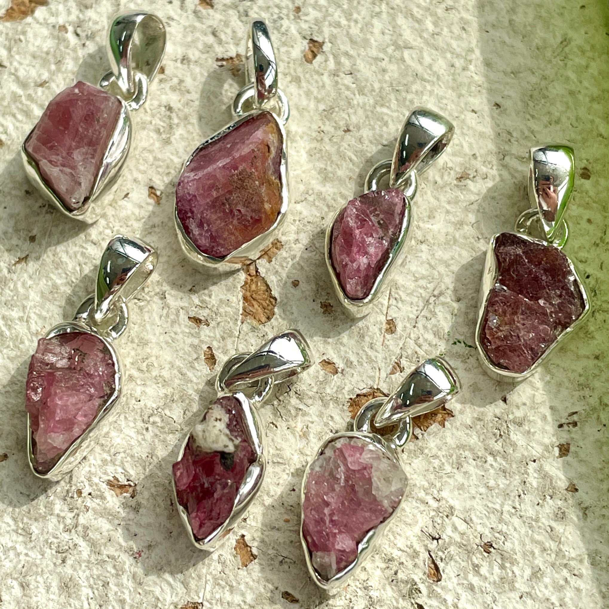 Pink Tourmaline Sterling Silver Rough Pendant