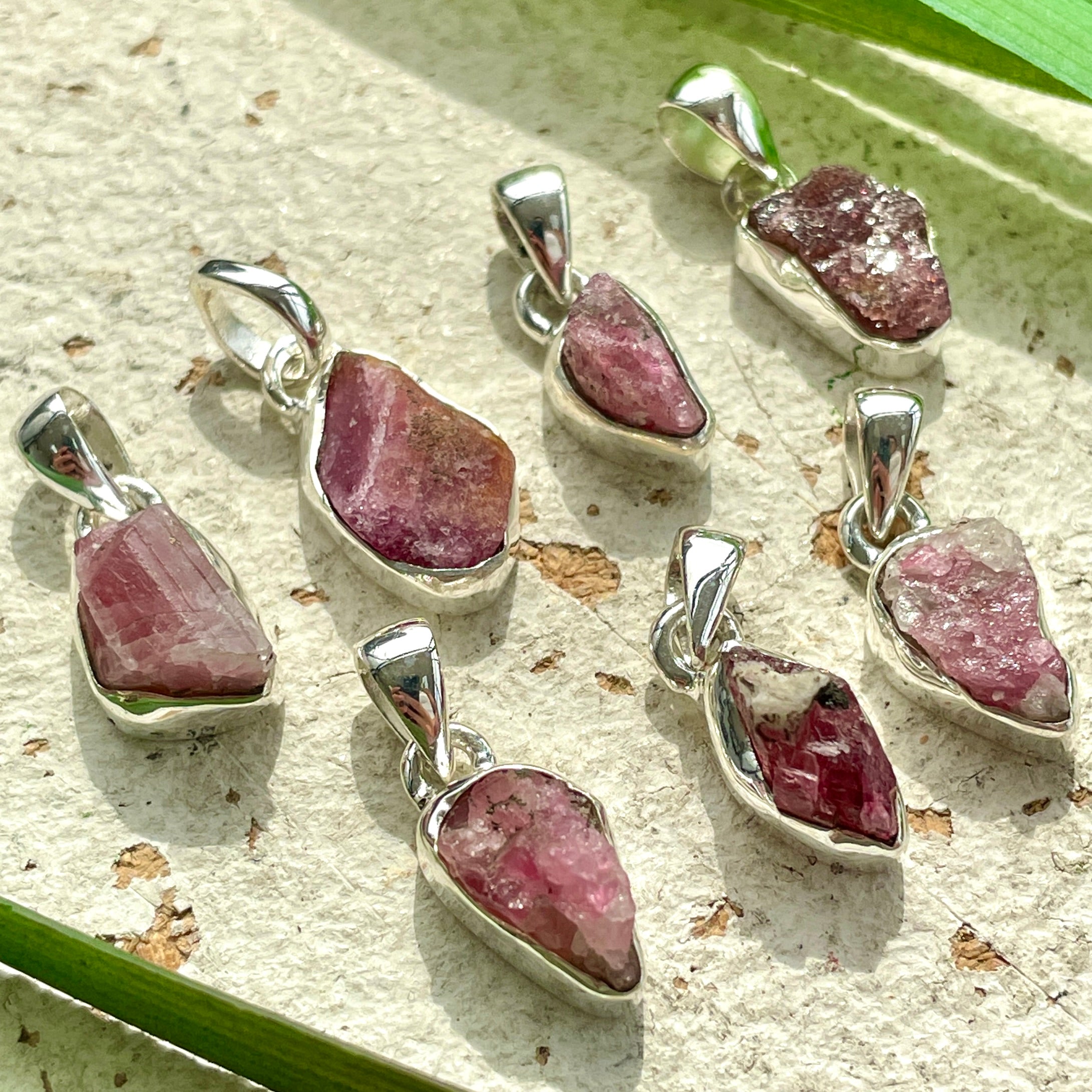 Pink Tourmaline Sterling Silver Rough Pendant