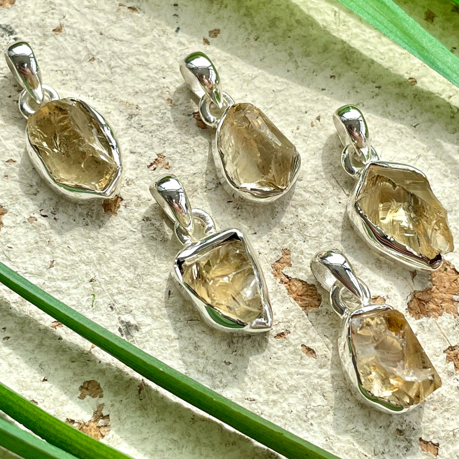 Citrine Sterling Silver Rough Pendant