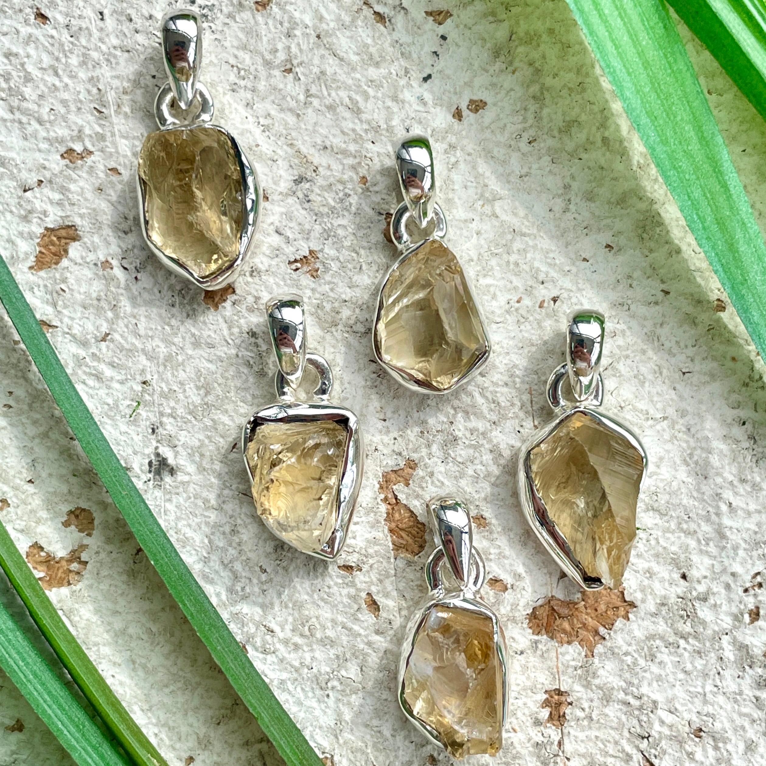 Citrine Sterling Silver Rough Pendant