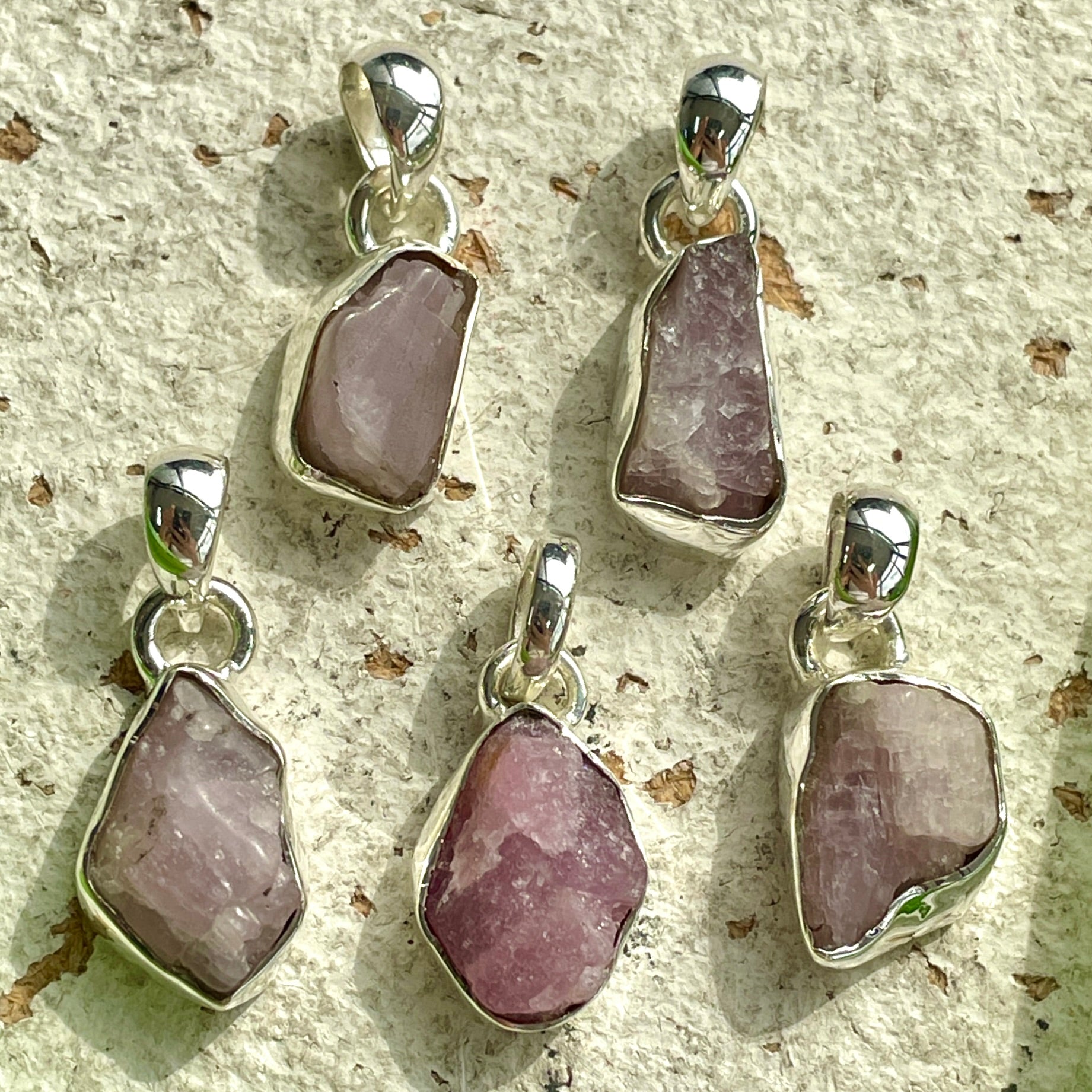 Kunzite Sterling Silver Rough Pendant