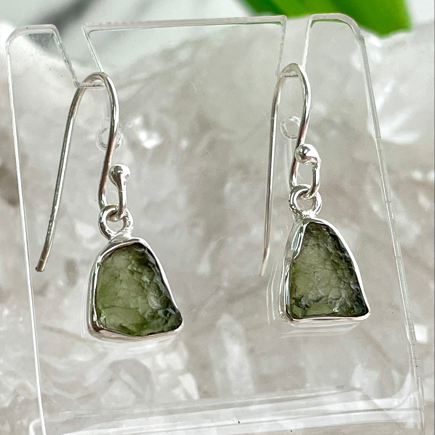 Moldavite Earrings - Silver Lined