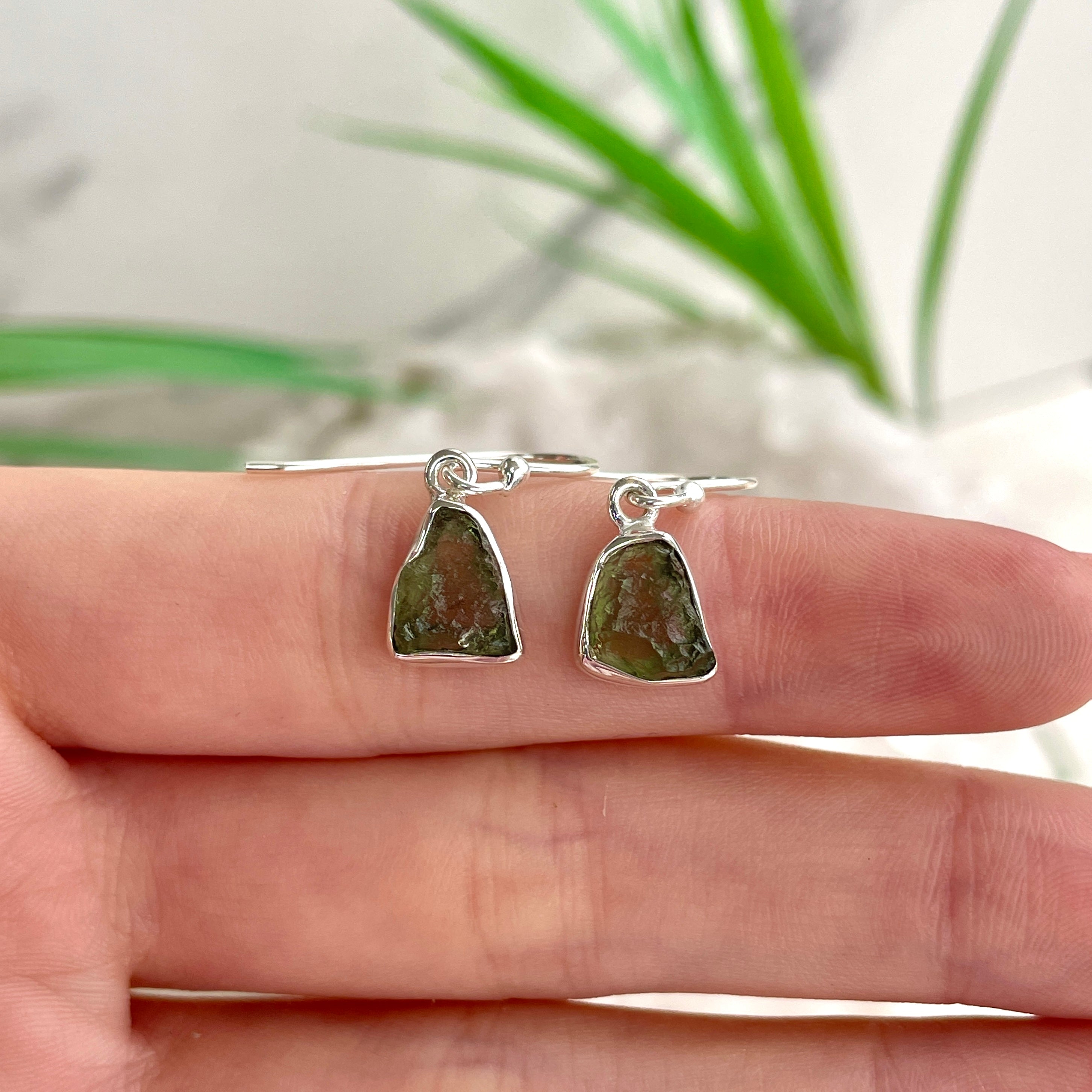 Moldavite Earrings - Silver Lined
