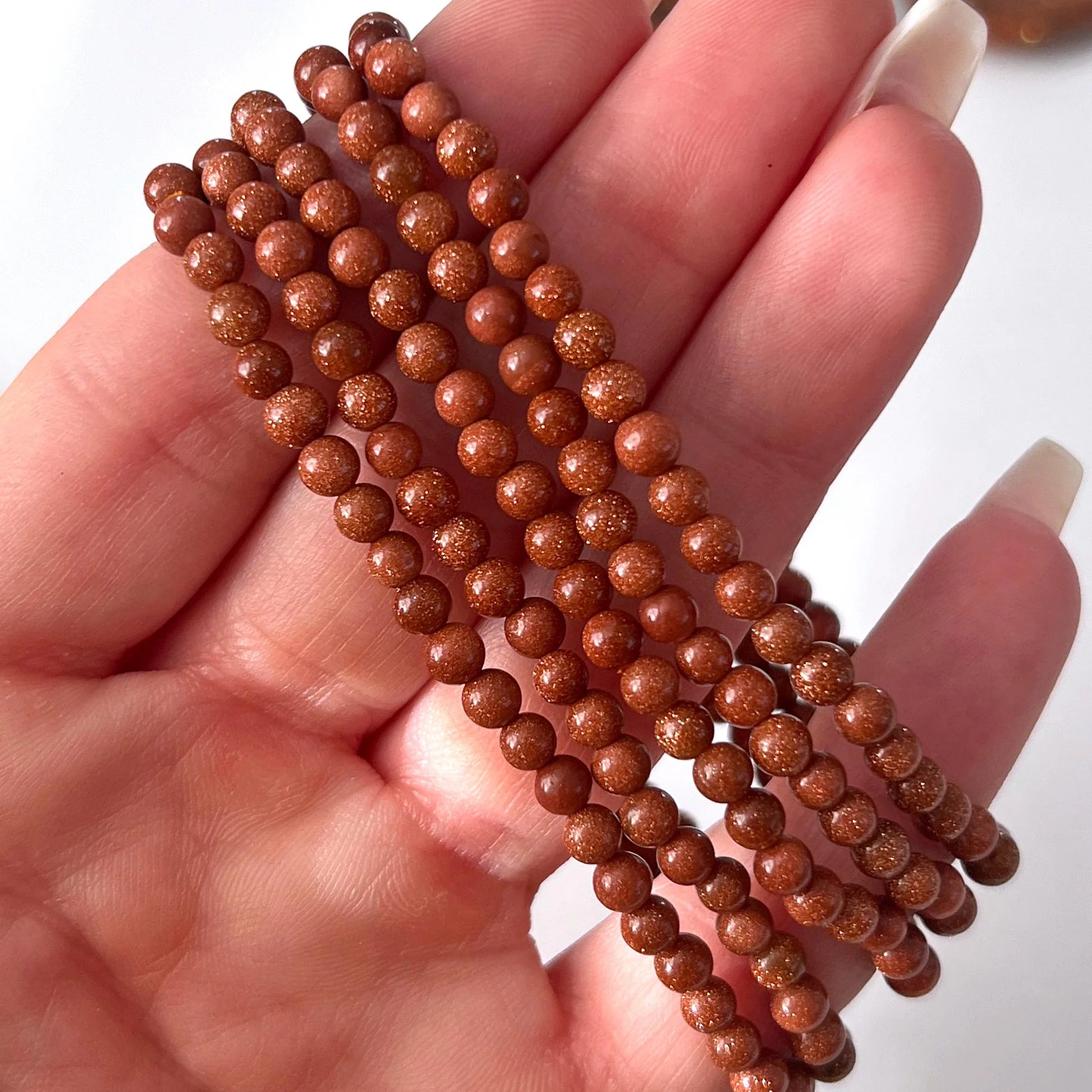 Goldstone-Red Bead Bracelet 4mm