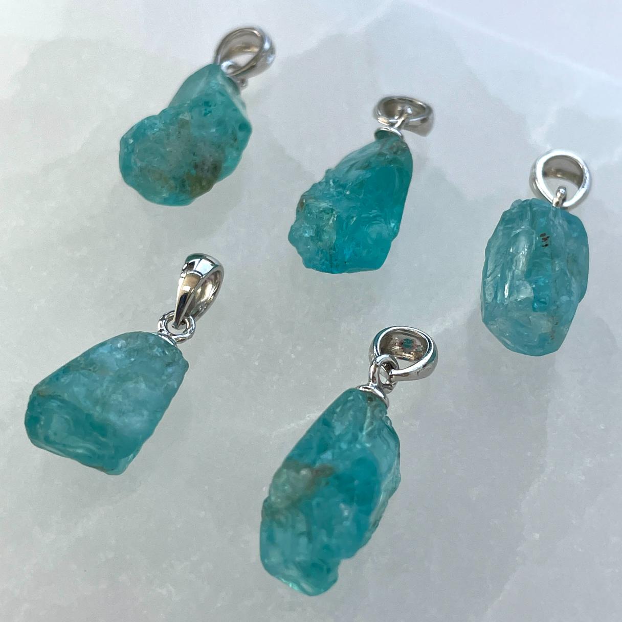 Blue Green Apatite AA Silver Pendant
