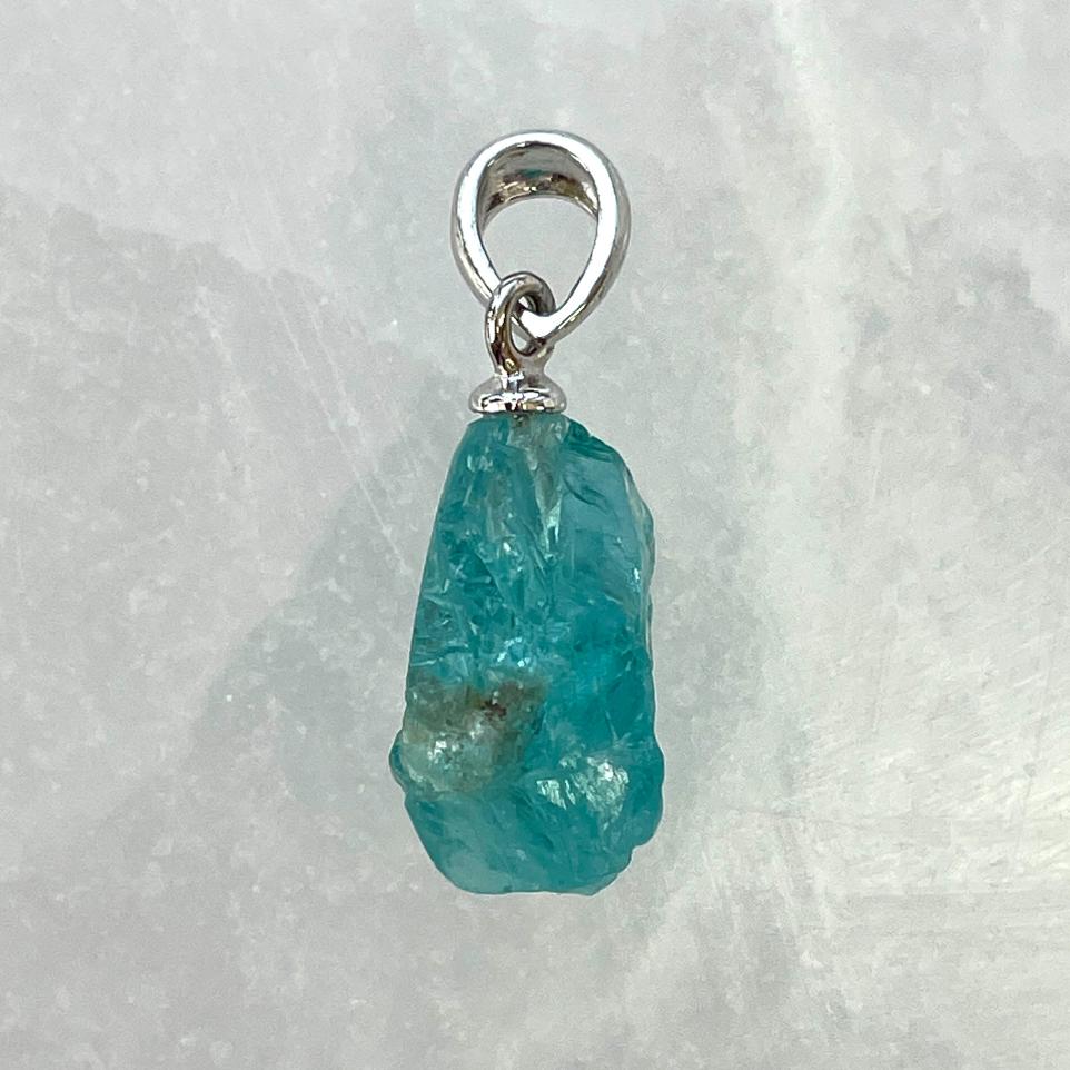 Blue Green Apatite AA Silver Pendant