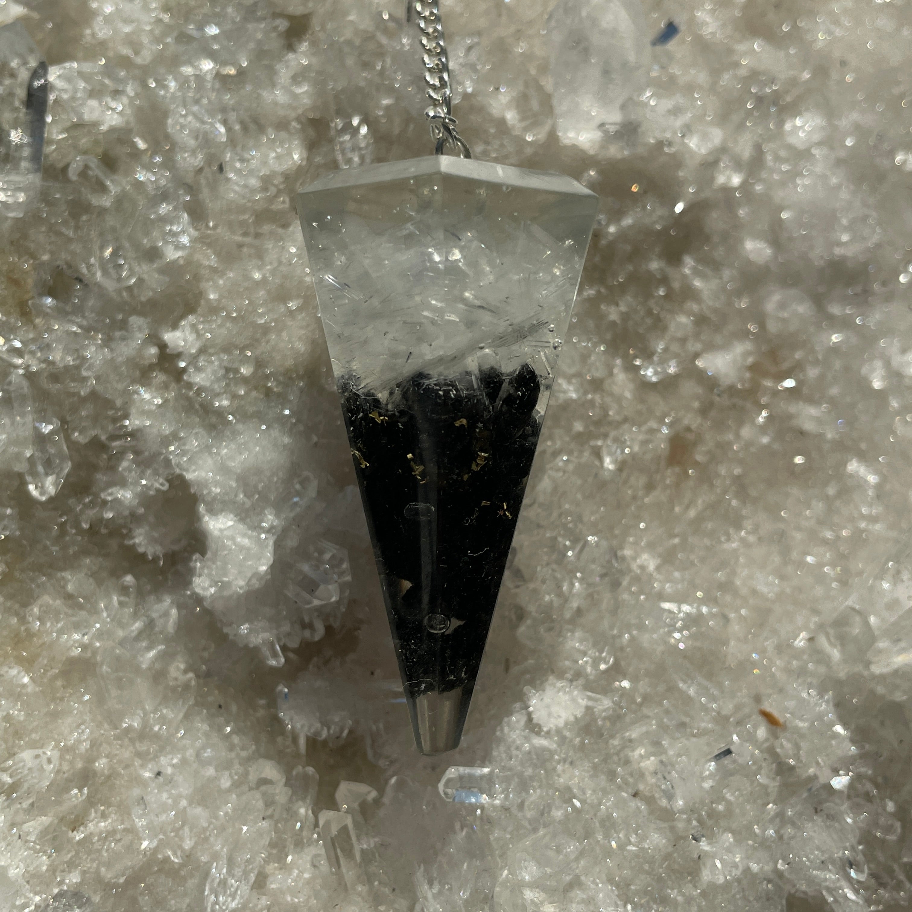 Orgonite Faceted Pendulum - Black Tourmaline and Selenite