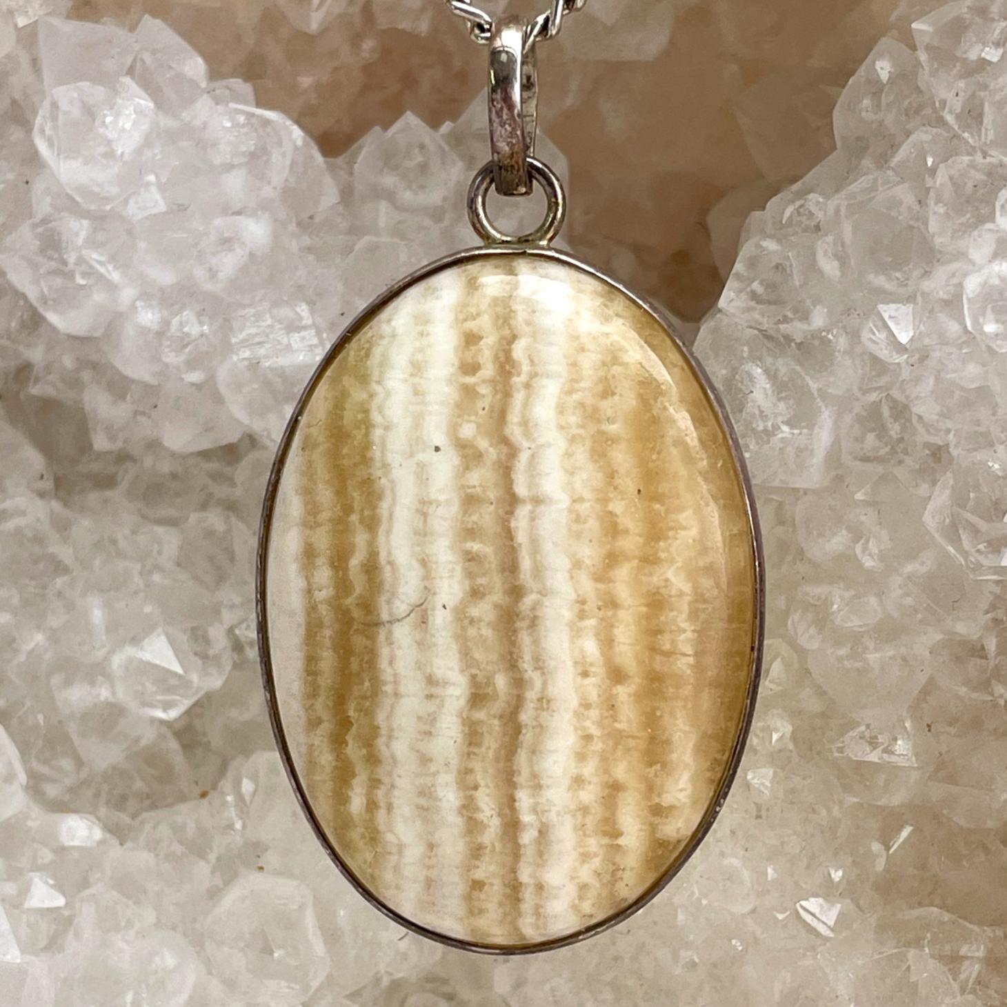 Banded Orange Calcite Silver Pendant LRG - SP64
