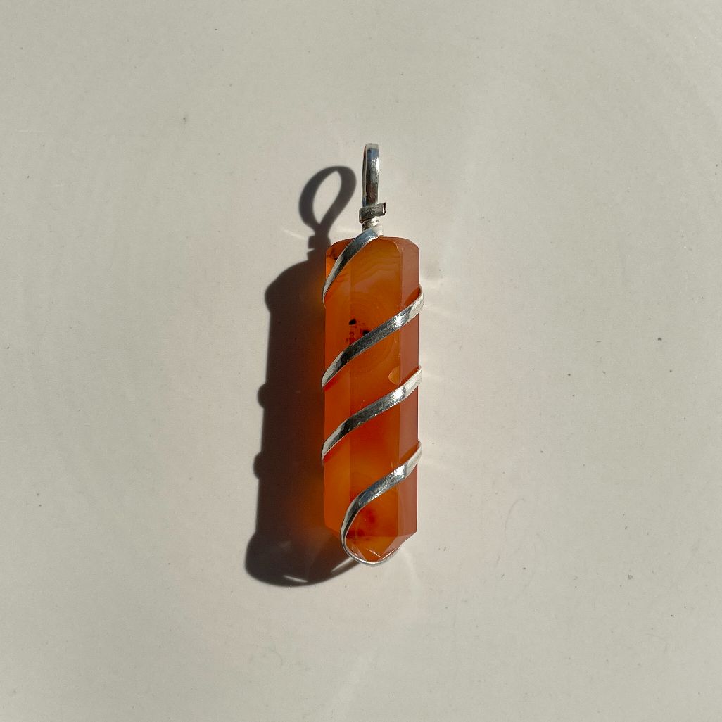 Wire Wrapped Point Pendant - Carnelian