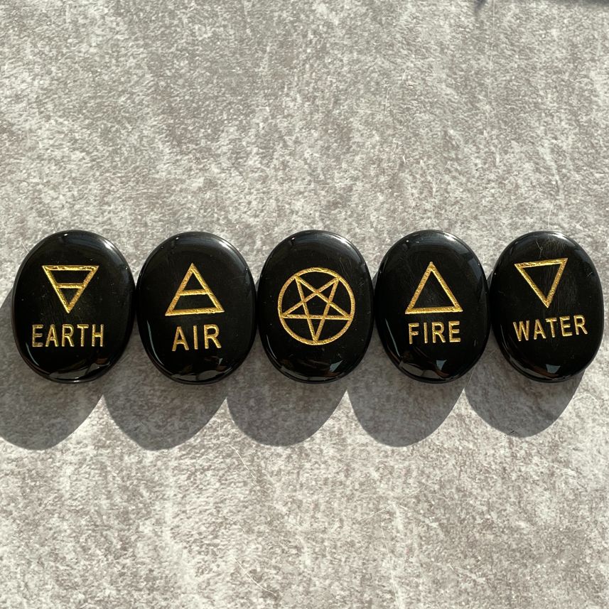 Black Agate Palm Stone Set - Four Elements