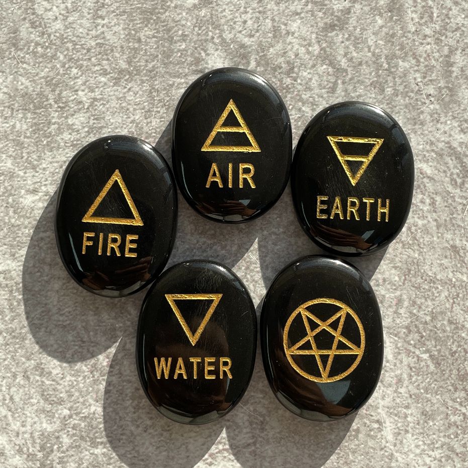 Black Agate Palm Stone Set - Four Elements