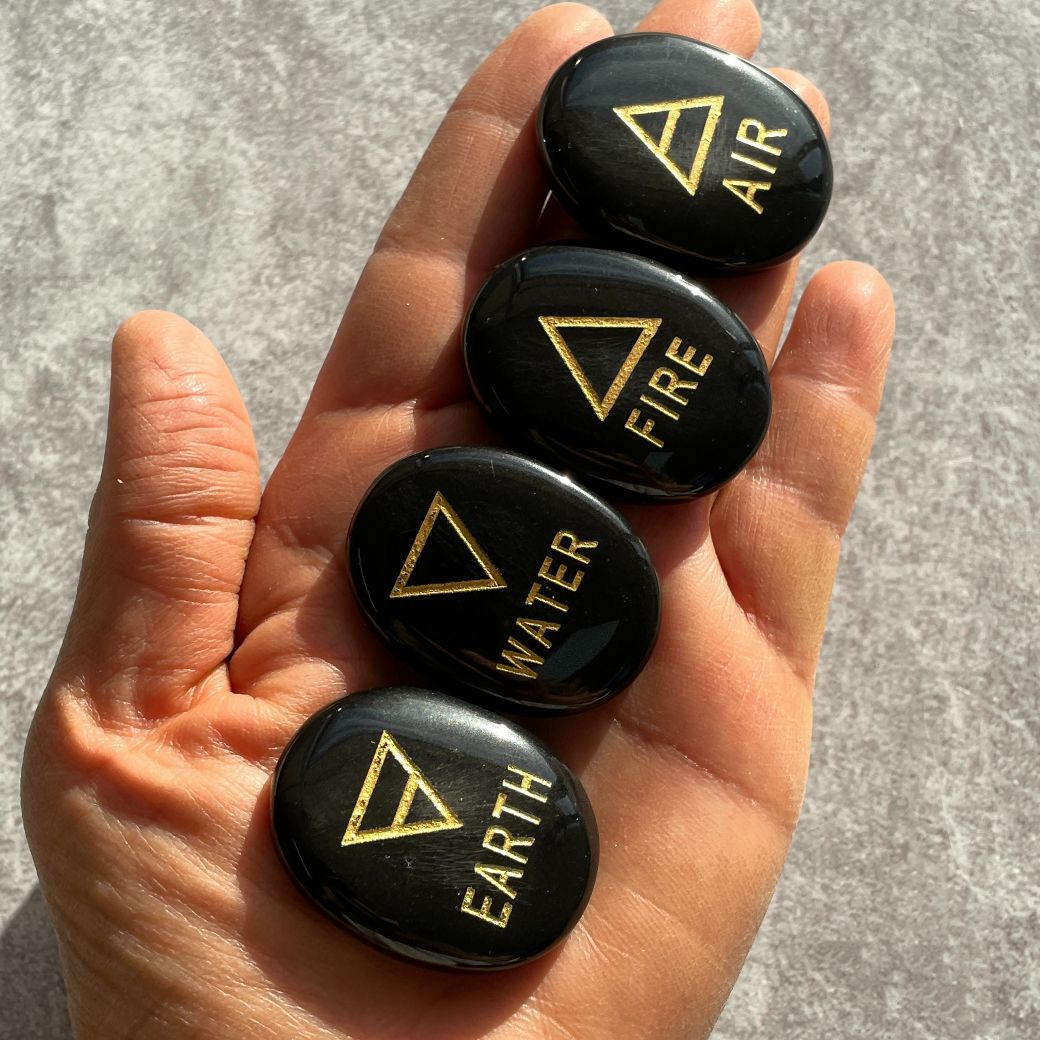 Black Agate Palm Stone Set - Four Elements