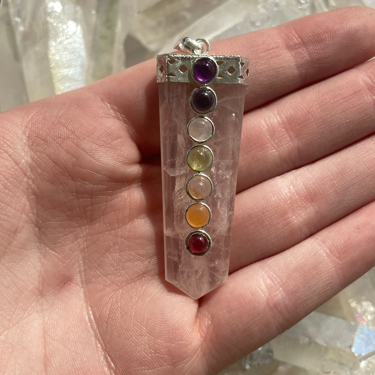 Flat Chakra Pendant - Rose Quartz