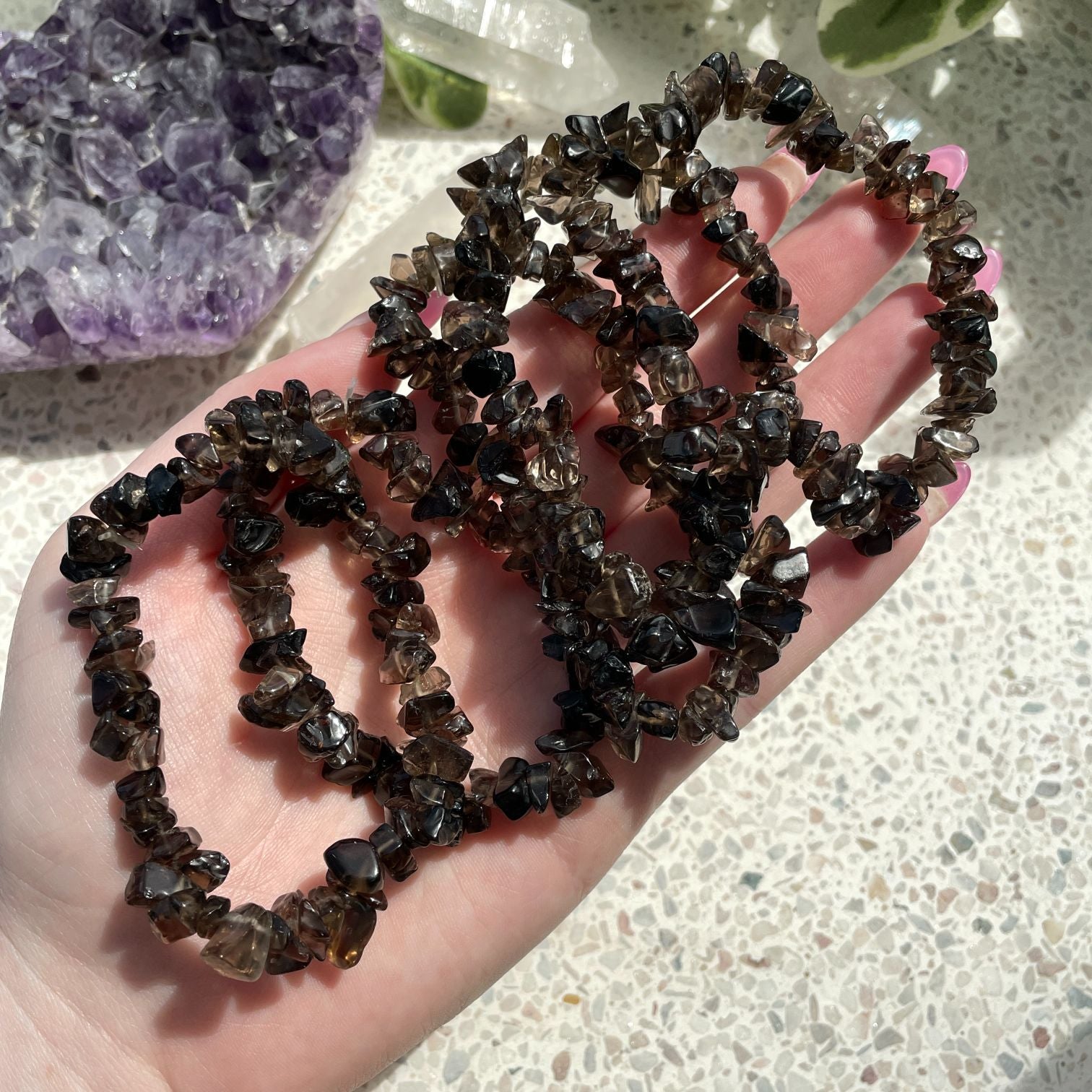 Smoky Quartz Chip Bracelet - Dark