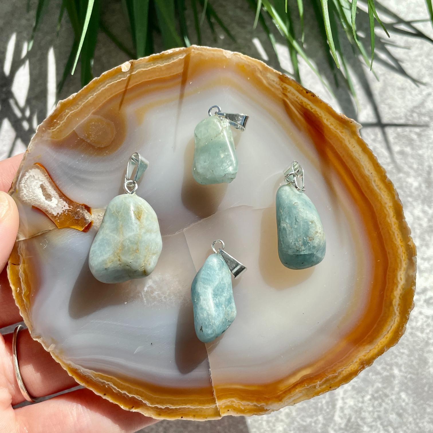 Tumbled Mini Pendant - Aquamarine DARK