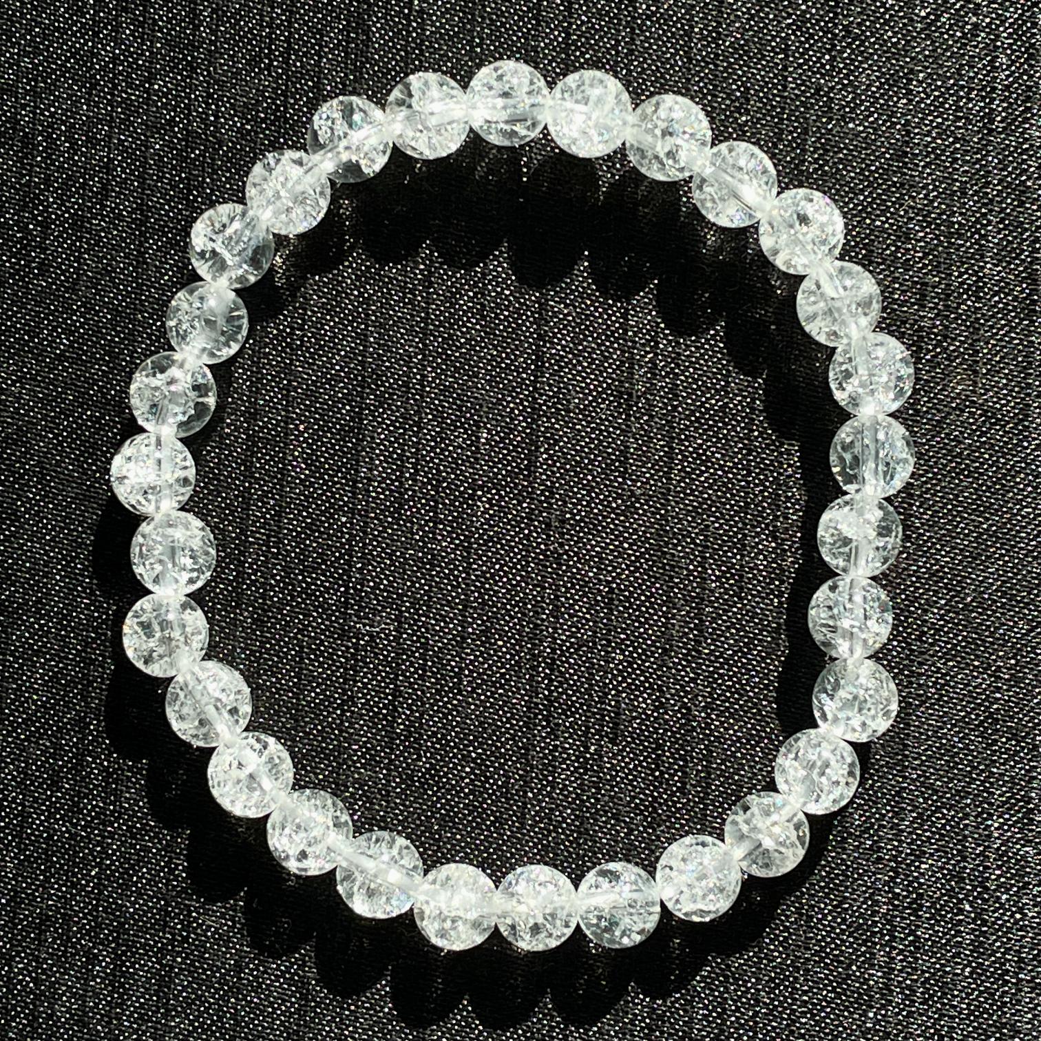 Cracked Clear Qtz Bead Bracelet - 6mm