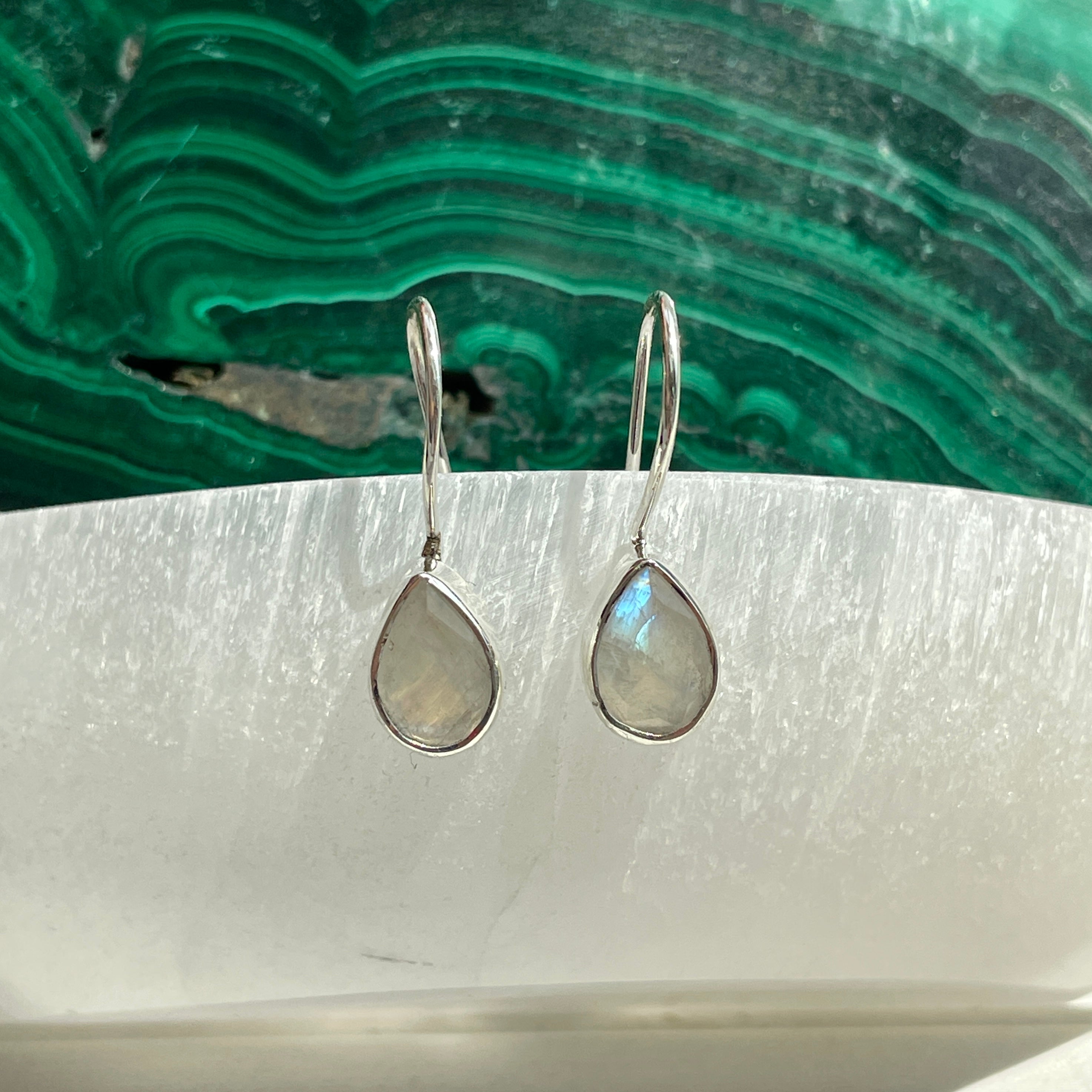Sterling Silver Earrings  - Rainbow Moonstone - Teardrop