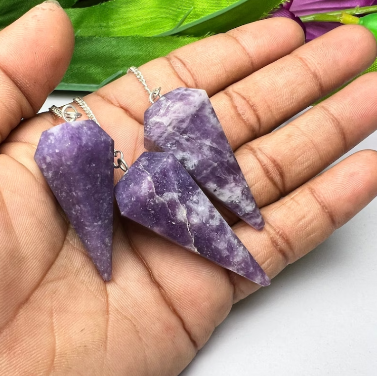 Lepidolite Faceted Pendulum