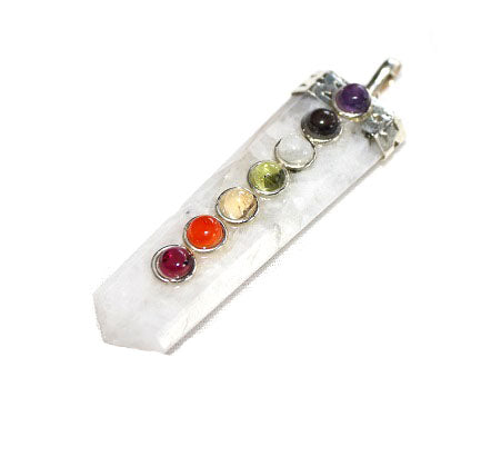 Flat Chakra Pendant - Rainbow Moonstone