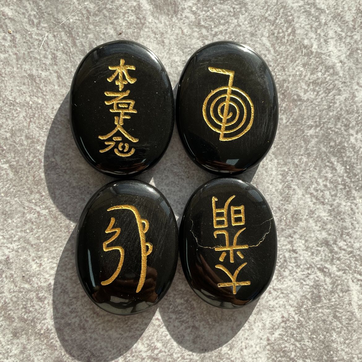 Reiki Symbol Palm Stone Set - Black Agate