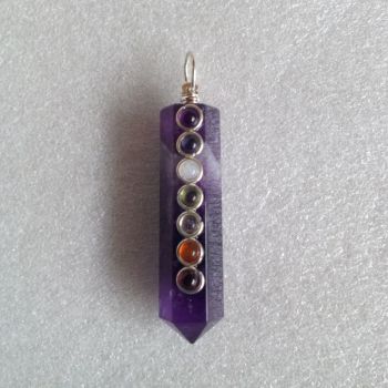 Faceted Amethyst Pendant with Chakra stones