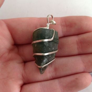 Wire Wrapped Rough Pendant Small - Moss Agate