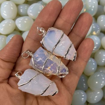 Wire Wrapped Rough Pendant - Opalite