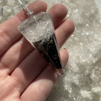 Orgonite Faceted Pendulum - Black Tourmaline and Selenite