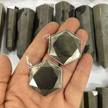Pyrite Hexagonal Pendant - Silver Lined