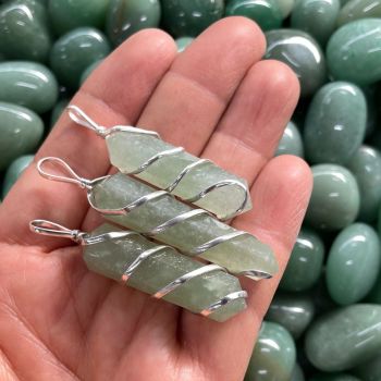 Green Aventurine - Wire Wrapped DT Point Pendant