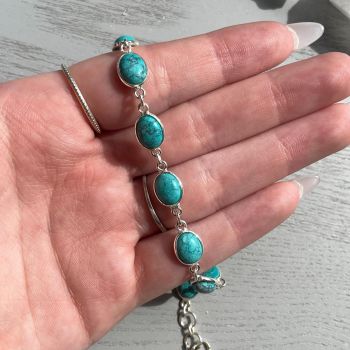 Howlite Turquoise Sterling Silver Chain Bracelet
