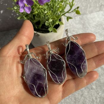 Wire Wrapped Cabochon Pendant - Amethyst