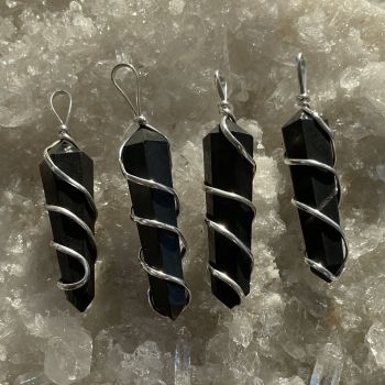 Shungite - Wire Wrapped DT Point Pendant
